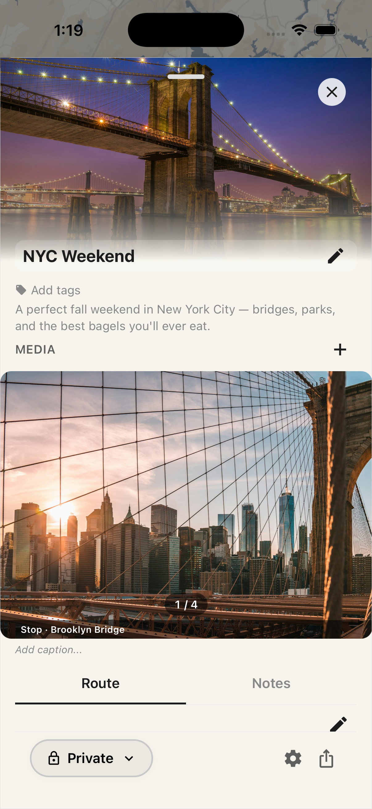 NYC Weekend trip sheet with cover photo and description